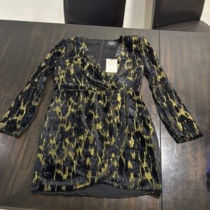 Bardot Black and Gold Patterned Dress